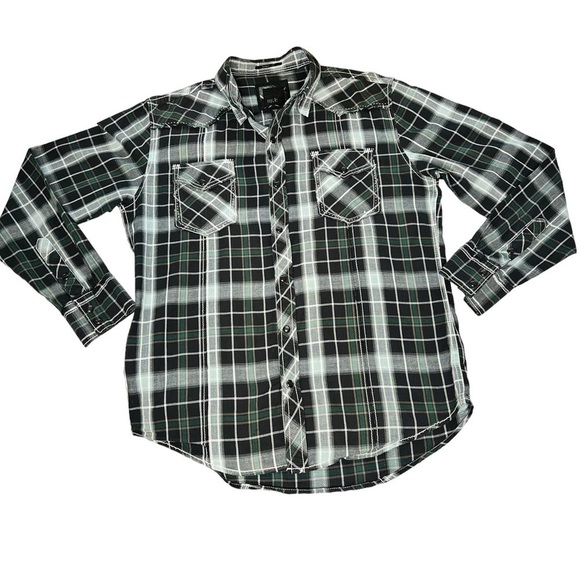 BKE Black Green Plaid Pearl Snap Button-Down Western Men's Shirt Size M - Picture 2 of 16